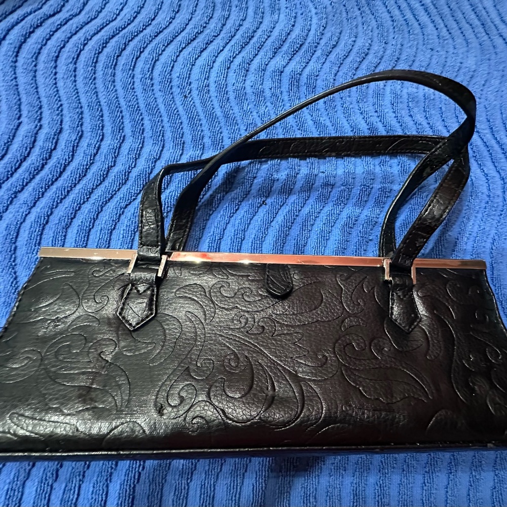 Elegant Black Embossed Handbag